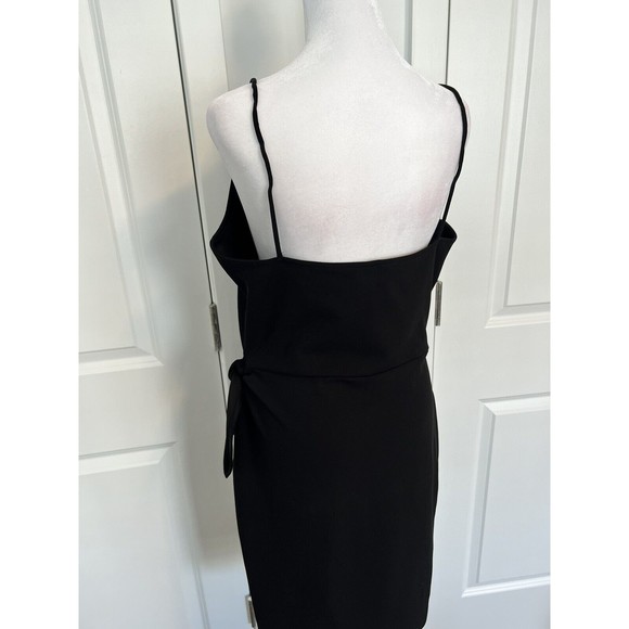 Divided Black Wrap Mini Dress Spaghetti Strap Tie Waist Size 12 - Picture 6 of 9